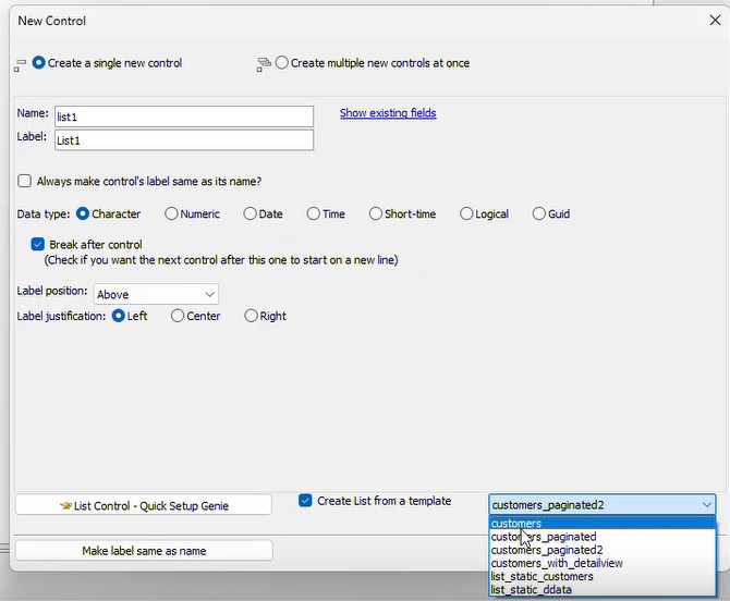 Choose an existing List Template option